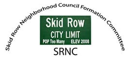 A green sign with the words " skid row city limit pop too many " on it.